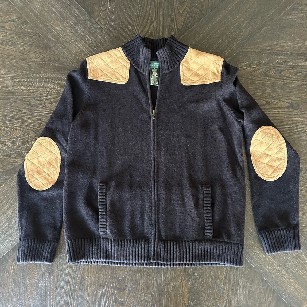 Lauren Ralph Lauren Women’s Black Zip Up Jacket Suede Detailing